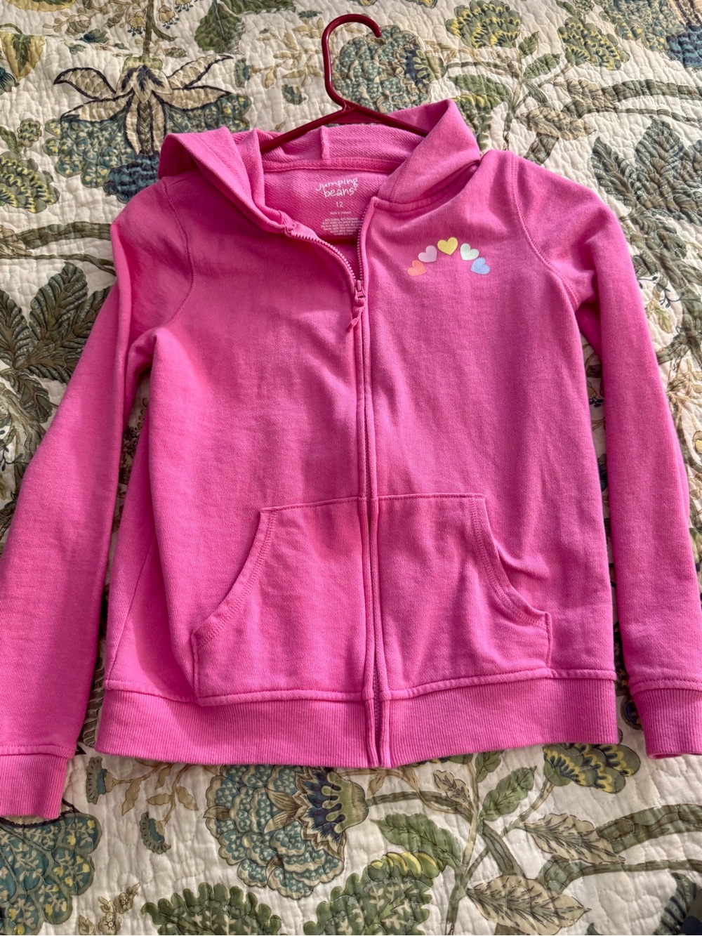 New w/o tags Bright Pink Girls' Hooded Zip-Up Sweatshirt with Heart Detail